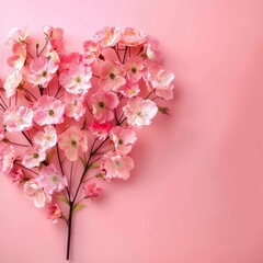 Heart Shaped Arrangement of Pink Flowers on Pink Background