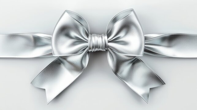 Glossy silver bow ribbon isolated for exclusive presentations