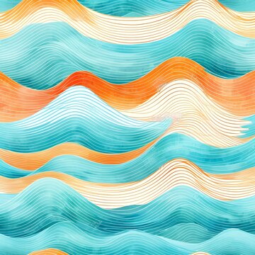 Abstract wavy lines. Beautiful seamless watercolor texture. Endless pattern in bright spring style
