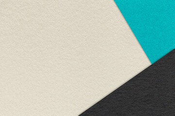 Texture of craft light beige paper background with turquoise and black border. Vintage abstract...