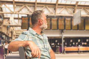 unhappy beard man was late and missed the train because it is strike  at railway stations Tonned...