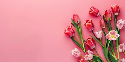 Bunch of Pink and White Tulips on Pink Background
