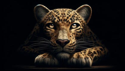 Majestic Leopard Staring Intently in Darkness
