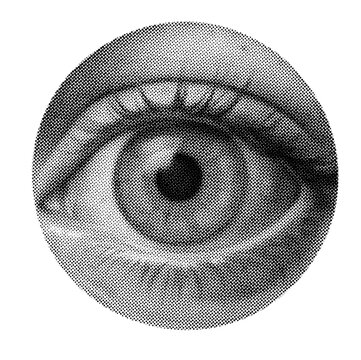 Retro halftone collage elements, halftone effect design, eye retro design	

