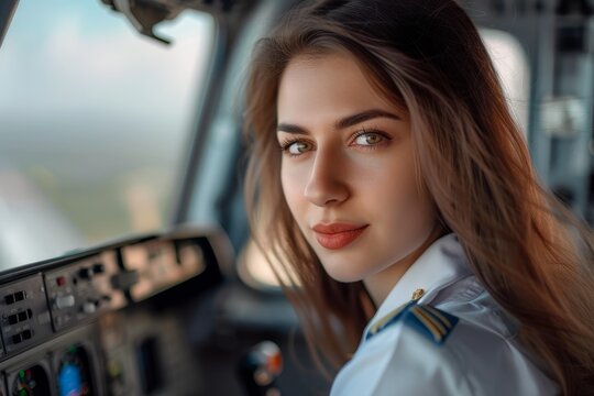 Young woman pilot portrait
