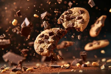 Fotobehang Yummy chocolate nut cookies with a mix of intact and shattered sweet biscuits © The Big L