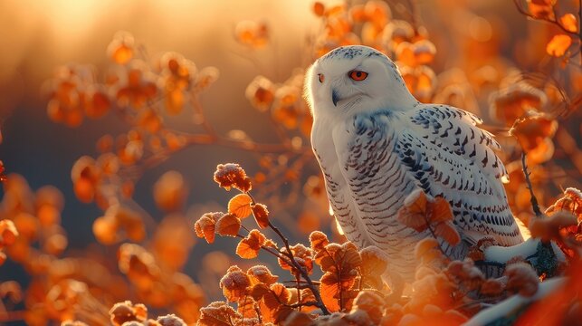 cute fluffy white owl beautiful backlight early september morning wildlife photo national geographic multidimensional layering magical vibes stock image