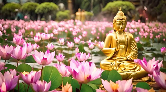 Vesak day creative concept for card or banner vesak day is a holy day for buddhists happy buddha day with siddhartha gautama statue