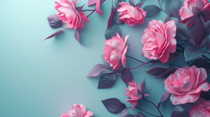 Bunch of Pink Flowers on Blue Background