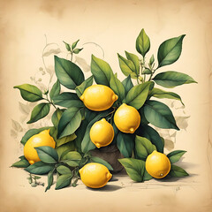 lemon tree in parchment paper background