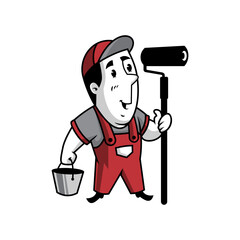 character of a handyman holding a paint roller tool.