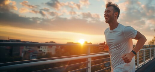 Sports start to the day at dawn. Active lifestyle man doing summer fitness and running hard along...