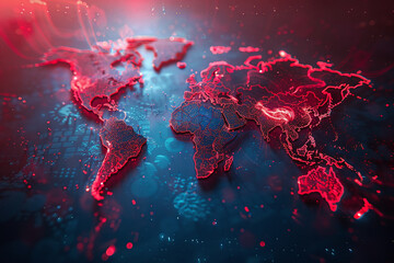 illustration world map in red and blue colors - obrazy, fototapety, plakaty