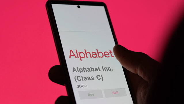 April 09th 2024 , Mountain View, California. Close up on logo of Alphabet Inc. (Class C) on the screen of an exchange. Alphabet Inc  (Class C) price stocks, $GOOG on a device.