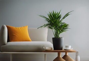 the design showcases warmth feeling resting houseplant loveseat wall vibrant minimalist radiating interior throughout atop serenity perched - obrazy, fototapety, plakaty