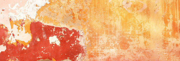 Grunge background with texture of cracked stucco. Horizontal banner with old stucco wall texture of...