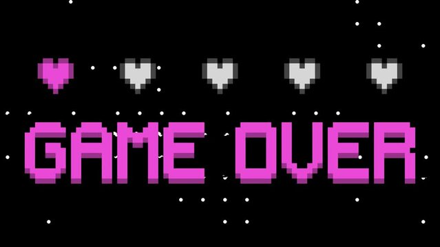 8bit Retro Pixel Game Over Black screen Background.