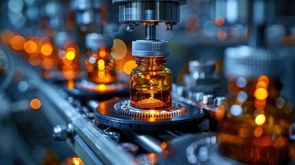 medical vials on production line at pharmaceutical factory pharmaceutical machine working pharmaceutical glass bottles production line illustration