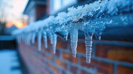 icicles on house roof in cold winter,art photo - obrazy, fototapety, plakaty
