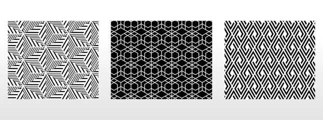 Geometric set of seamless black and white patterns. Simple vector graphics.