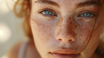 Sunkissed freckles adorn her entire body giving her a natural and effortless beauty. .