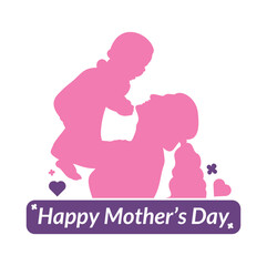 Happy Mothers Day logo vector. "Happy Mothers' Day" mom and child affection concept greeting design for all mother lovers.
