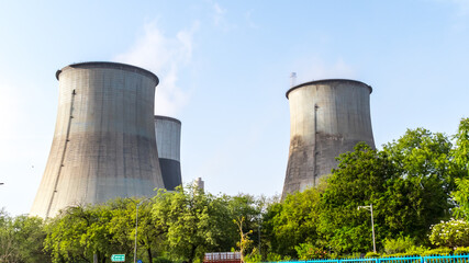 Gandhinagar Thermal Power Station which is a coal-fired power station in Gujarat, India - obrazy, fototapety, plakaty