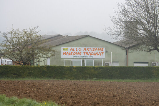France, 30 March 2024: Artisan Workshop in Misty Countryside.