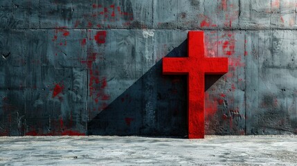 Christian religious background of a red cross on a clean background. Religious background. - obrazy, fototapety, plakaty