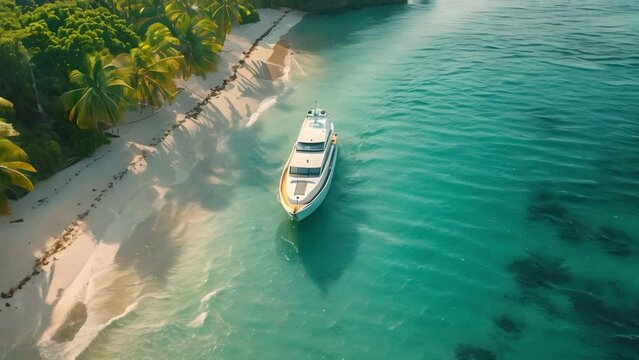 Serene Yacht Escape by Tropical Paradise. Concept Yacht Photography, Tropical Setting, Serene Escape, Luxury Lifestyle, Ocean Sunset