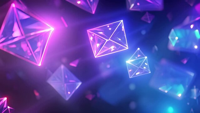 A colorful image of many small blue and purple cubes with a blue background. The cubes are arranged in a way that they look like they are flying through the air. The image has a playful