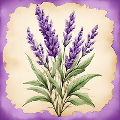 lavender in parchment paper background