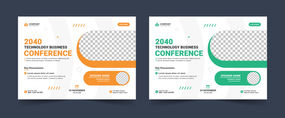 Corporate horizontal business conference flyer template. Horizontal Business Conference brochure flyer design layout template in A4 size. Conference live webinar banner invitation template design