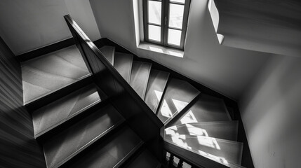 Stairs in house, black and white geometrical image