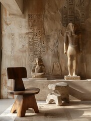 Modern Chair in Ancient Egyptian Temple Interior - obrazy, fototapety, plakaty