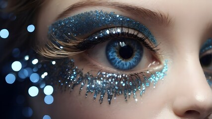  Sparkling glitter eyeliner creating a mesmerizing effect on the eyes  - obrazy, fototapety, plakaty