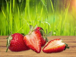 Set of ripe sweet tasty strawberries