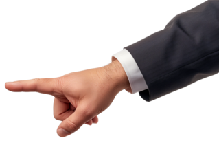 a businessman hand point to something isolated on transparent background