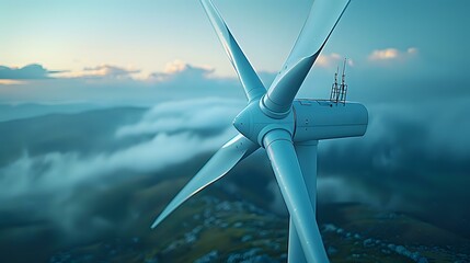 Sustainable Wind Turbine in Calm Blue Sky - obrazy, fototapety, plakaty