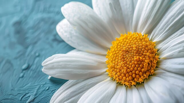Flowers: A daisy with a sunny yellow center and white petals