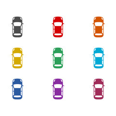 Car top view icon isolated on white background. Set icons colorful