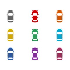 Car top view icon isolated on white background. Set icons colorful