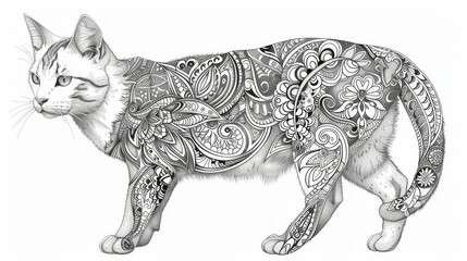 Fototapeta premium Paisley: A coloring book illustration of a paisley cat