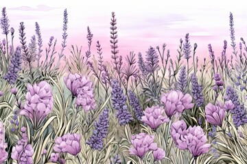 Lavender Field Botanical Garden Digital Paper and Clip Art Set