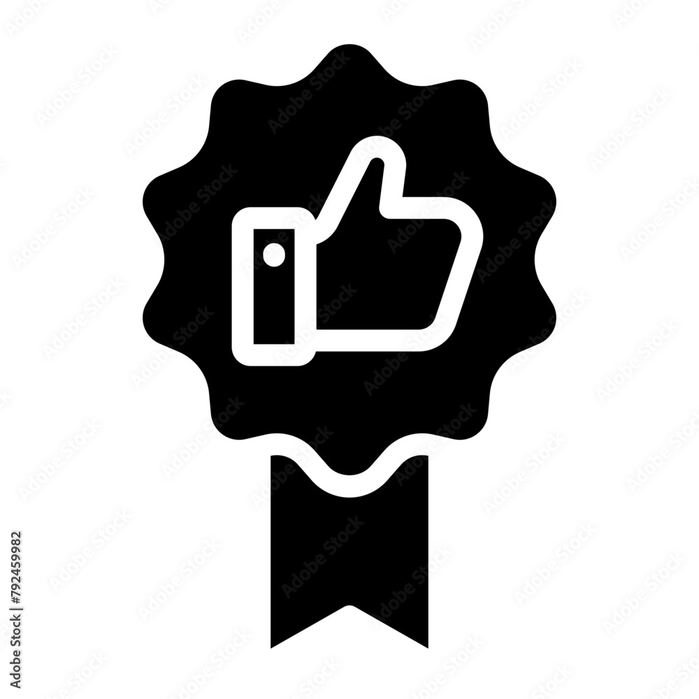 Poster Certificate icon. Premium quality. Achievement badge. Quality mark. Achievement or award grant. Gold seal. Gold medal. Like icon. Hand like. Thumb up. Social media sign. Quality checking.