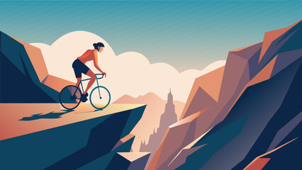 A cyclist traverses a rocky and treacherous terrain their determination and grit propelling them forward. As they journey alone through the