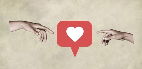 Creation of social networks, red likes in human hands