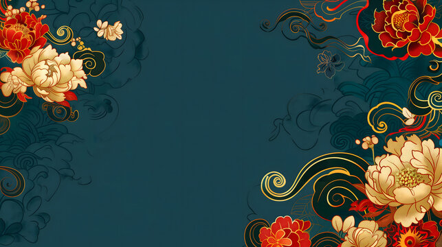 Asian American and Pacific Islander Heritage Month banner template with empty copy space for text. AAPI background with traditional flowers.