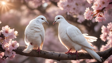 two white doves on a branch