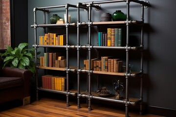 Pipe Bookcases: Contemporary Industrial Chic Office Decor